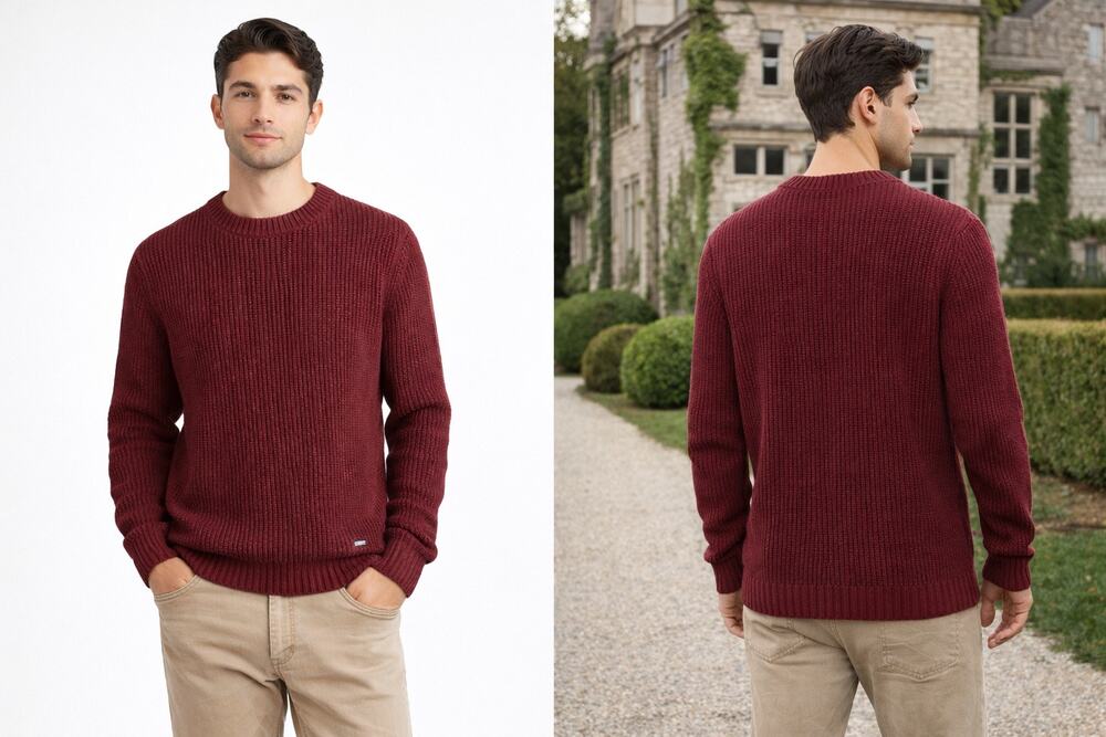 Hollister Men’s Burgundy Waffle Knit Crewneck Sweater M Preppy Old Money